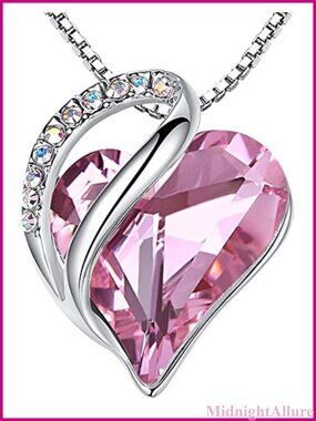 Infinity Heart Crystal Pendant Necklace Silver Plated Adjustable Chain